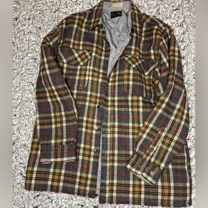 Plaid Flannel Workshirt Jacket - Tan, Olive & Red